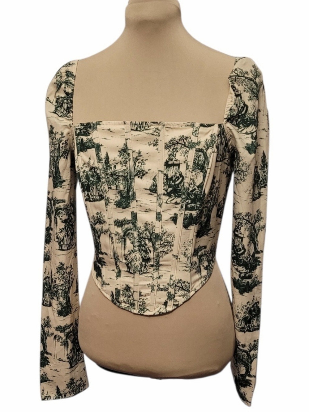 Fashion Nova Cream and Dark Green Toile Corset Top
